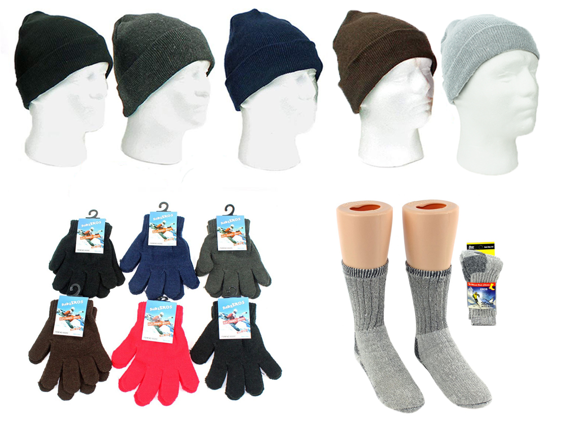 ''Boy's & Girl's Magic Gloves, Cuffed Winter Knit Hats & Merino Wool Blend SOCKS Combo''