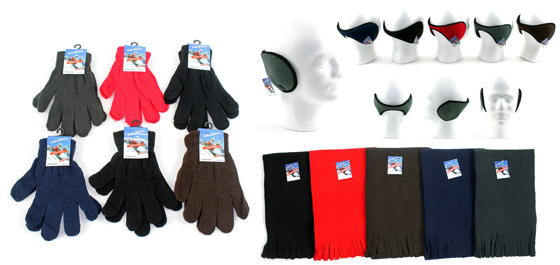 ''Adult Magic Gloves, Adult Ear Wraps, & Adult Solid Color Fleece SCARVES''