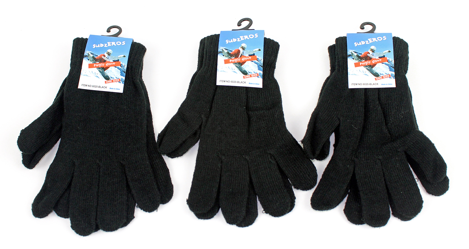 ADULT Black Stretch Knit Winter Gloves