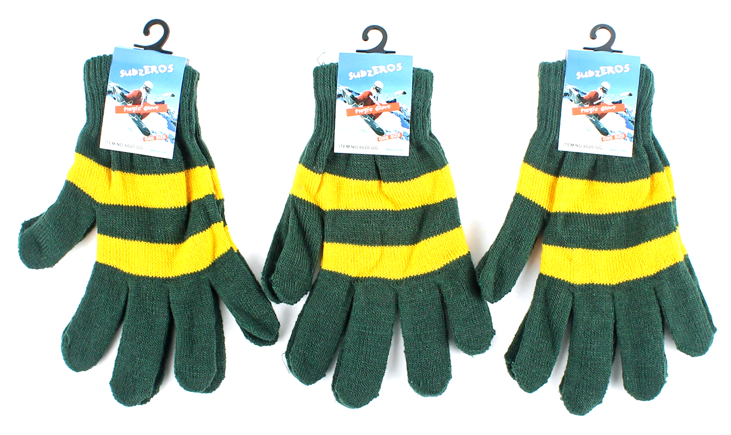 Adult Stretch Knit Winter Gloves - Green & GOLD Striped