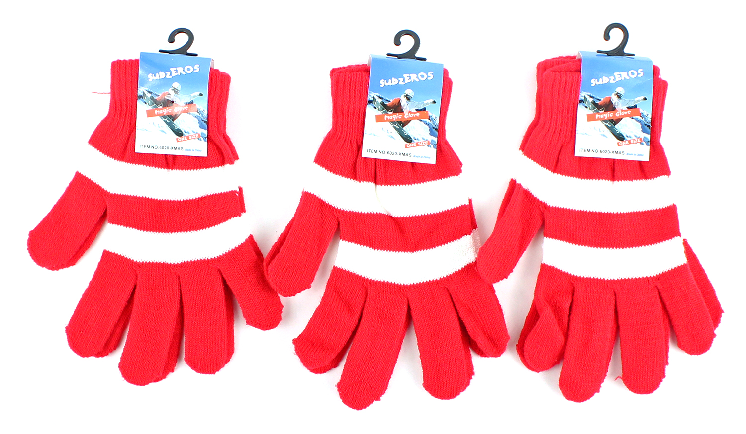 Adult Stretch Knit Winter Gloves - Red & White CHRISTMAS Striped