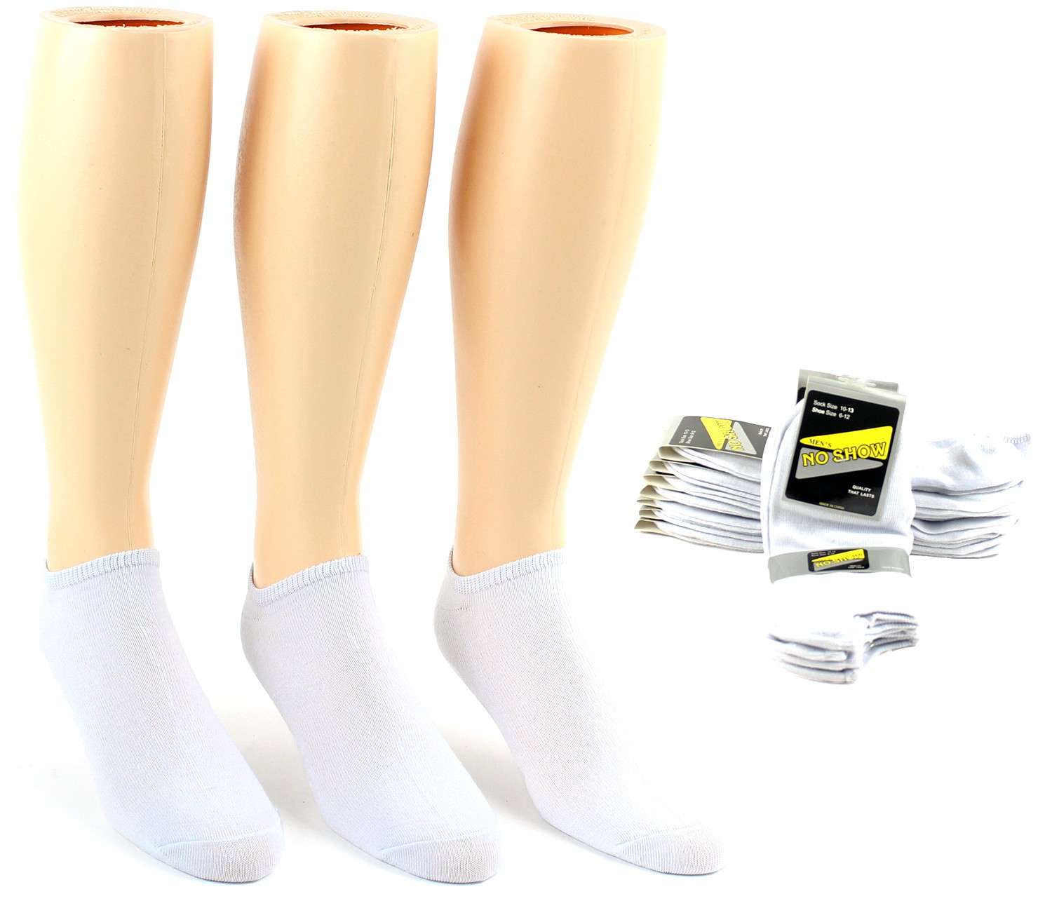 Men's No-Show SOCKS - White - Size 10-13