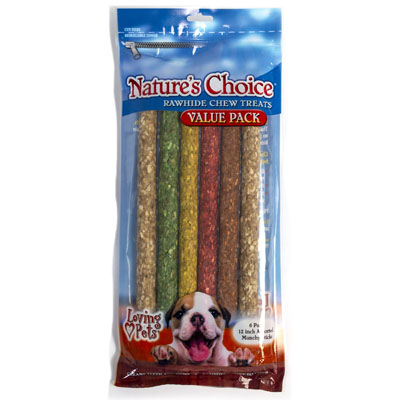 DOG Rawhide Chew Treats 6pk 12 Inch Assorted Sticks Ref #4966