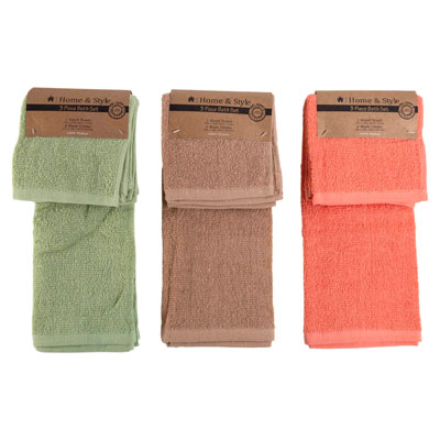 Bathroom TOWEL 3pc Set 3 Asst Colors 1-hand/2-wash See N2