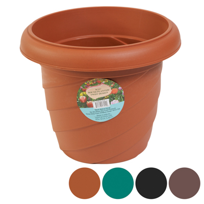 PLANTER Round Twist No Holes 8in Hi X 8.25in Across 4 Colors