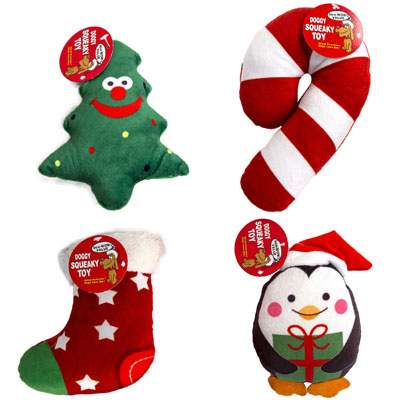 Dog Toy Christmas PLUSH 4 Asst Candy Cane/tree/penguin/stocking In Pdq #p32152