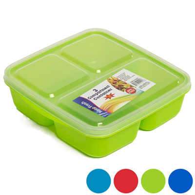 FOOD Storage 3 Compartment Square 5 Asst Colors Pdq #193016#193016