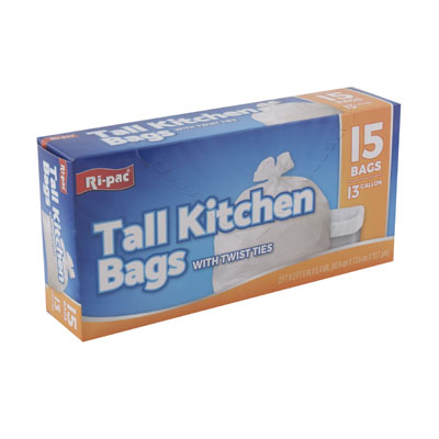 Trash Bags 15ct - 13 GALLON Tall Kitchen - White