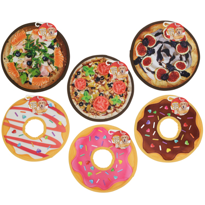 DOG Toy Canvas Disk 9 Inch Flat With Squeaker 6 Assorted Food Designs In Pdq #p34056