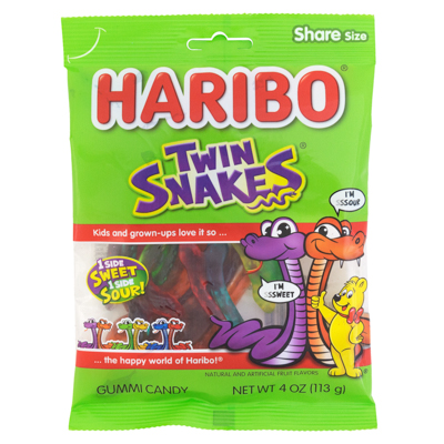 Haribo Twin SNAKEs Gummi Candy 4 Oz Peg Bag