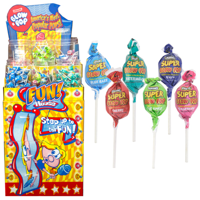 CHARMs Super Blow Pop 432 Ct 6 Asst Flavors 72 Ea Fun House Display