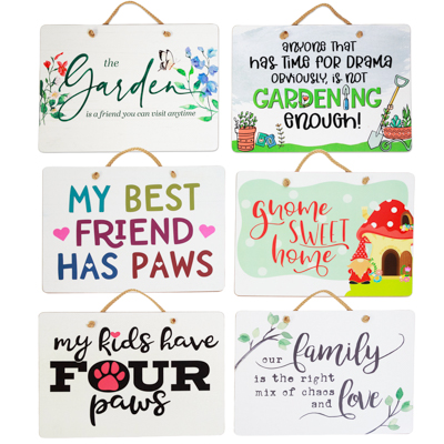 Wall Sign Floral & Pet Saying  15.75x11.37 6assorted W/rope HANGER