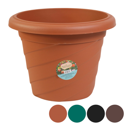 PLANTER Round Twist No Holes 11in Hi 14in Across 4 Colors