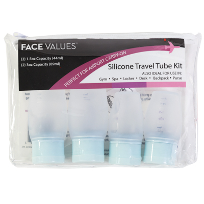 ''Travel Kit 4pc Set Silicone Bottles 2-1.5oz , 2-3oz Face VALUEs''