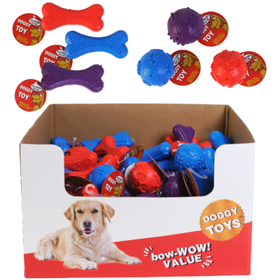 Dog TOY Rubber Bone & Ball Asstw/squeaker 3 Colors In Pdq#15039