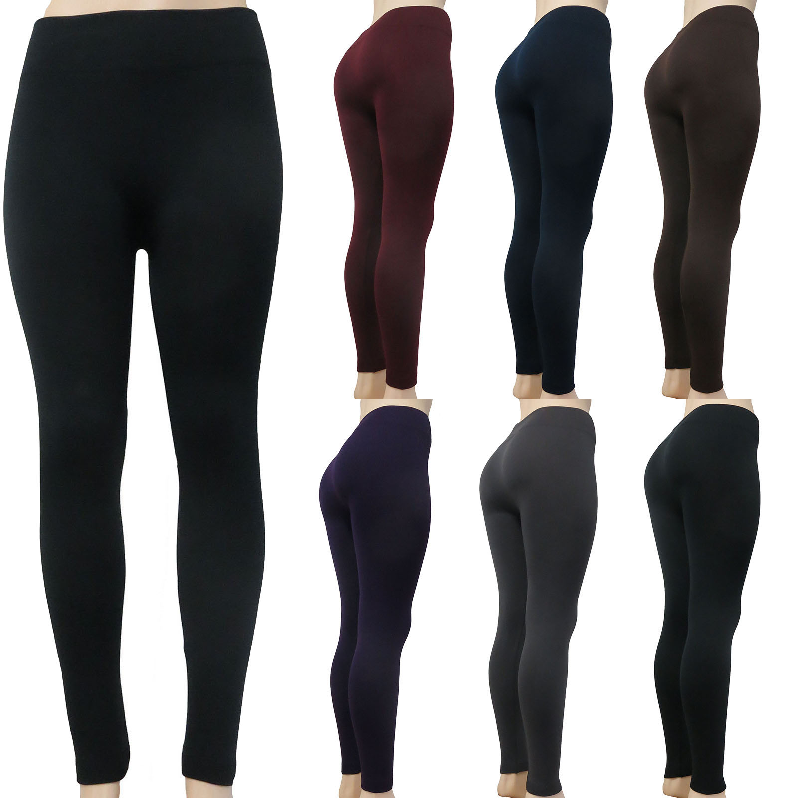 Women's Full Length Fleece-Lined LEGGINGS w/ Solid Colors