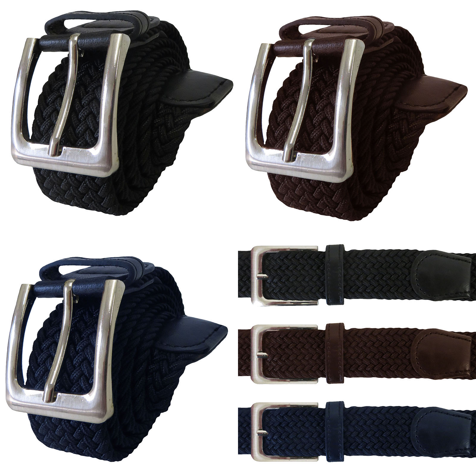 ''Unisex Stretch BELT Assortment - Black, Navy Blue & Brown''