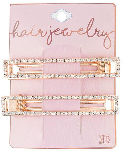 Rose Gold HAIR Barrettes w/ Embroidered Rhinestones - 2-Pack