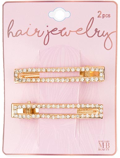 Gold HAIR Clips w/ Embroidered Rhinestones - 2-Pack