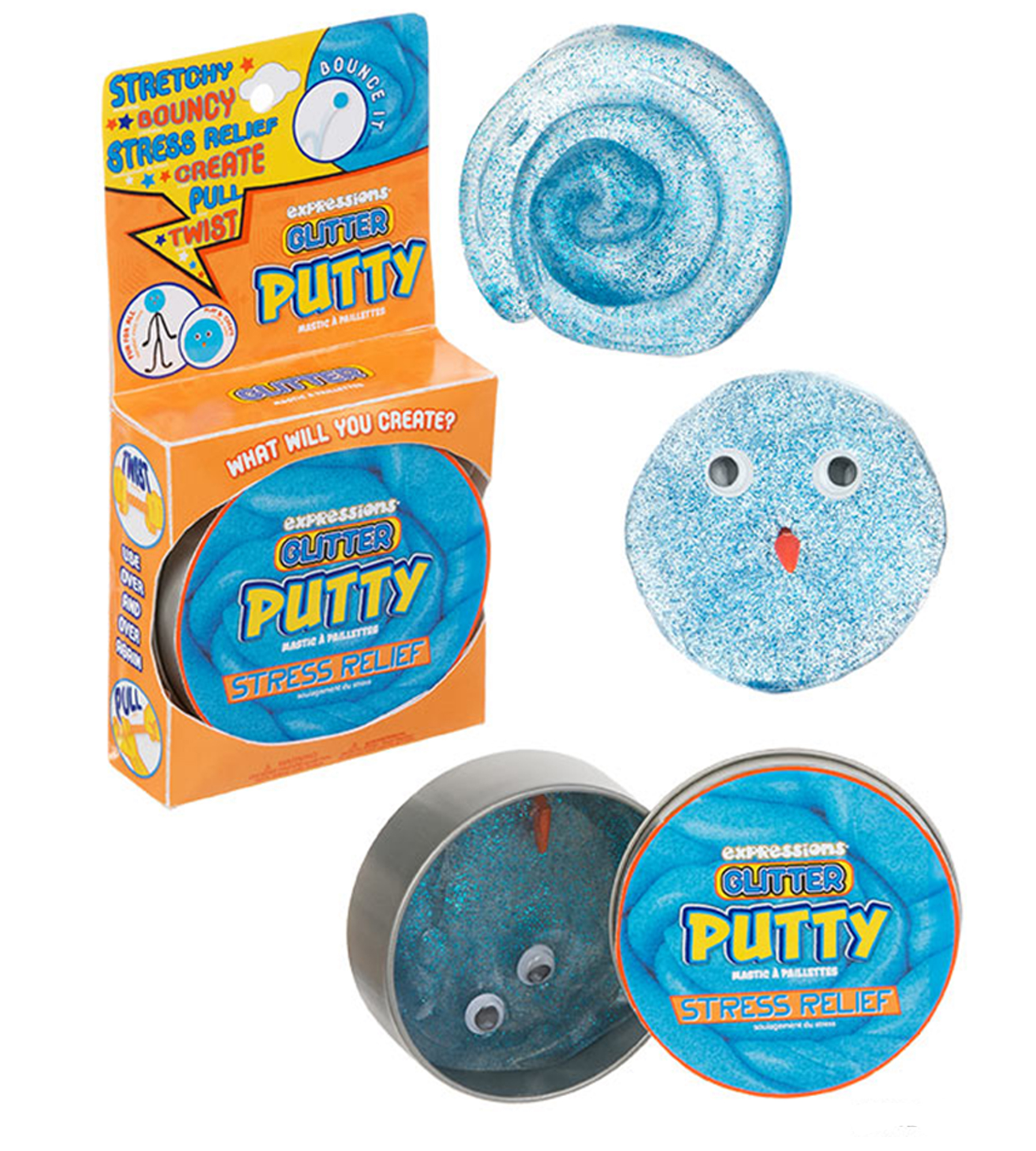 Stress Relief Glitter Silly PUTTY w/ Embroidered Googly-Eye Face