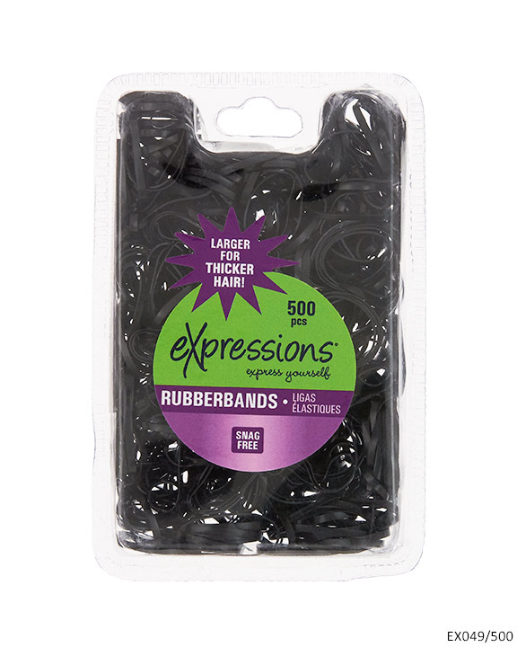 Large Hair Elastic RUBBER BANDS - Black - 500-Pack