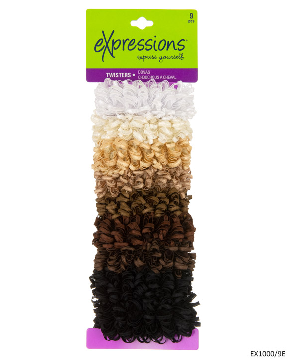 ''Soft Satin Ribbon HAIR Twisters - Black, Brown, Gold & White - 9-Pack''