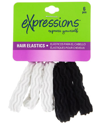 Waved Ponytail HAIR Elastics - Black & White - 6-Pack