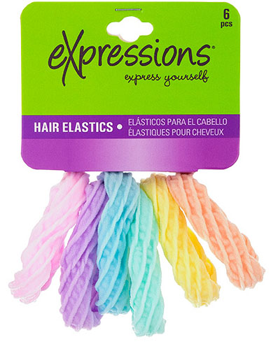 Waved Ponytail HAIR Elastics - Pastel Colors - 6-Pack