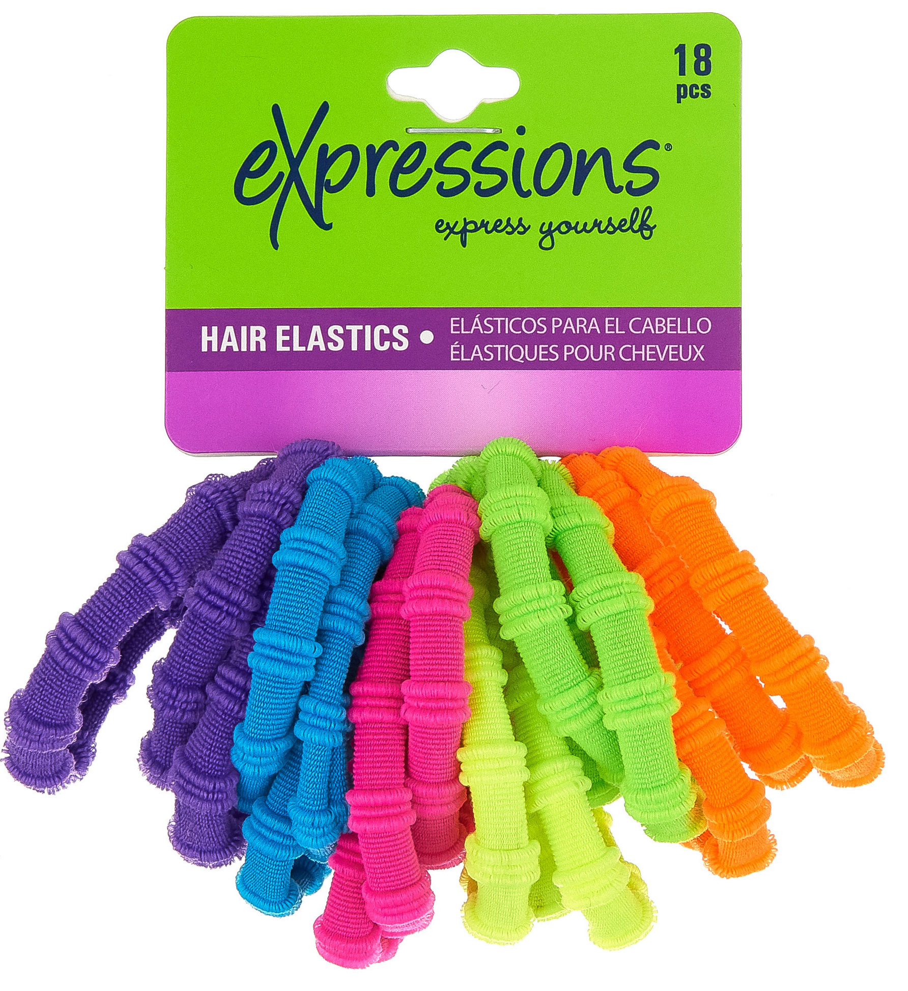 Textured Ponytail HAIR Elastics -Neon Colors - 18-Pack