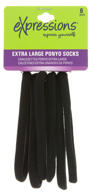 Extra Large Ponyo HAIR Elastics -Black - 6-Pack