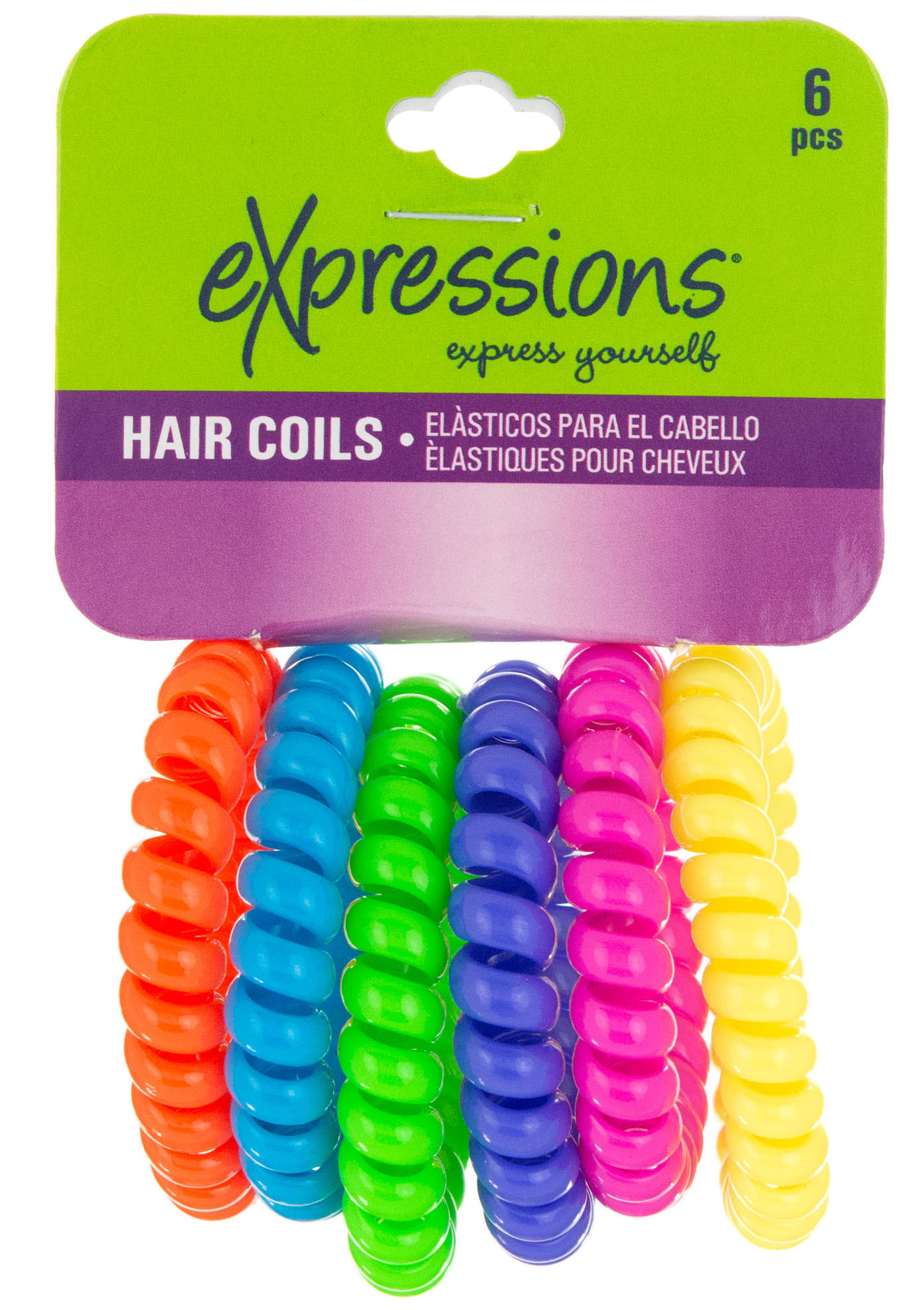 Neon Colored Coiled HAIR Ties - 6-Pack