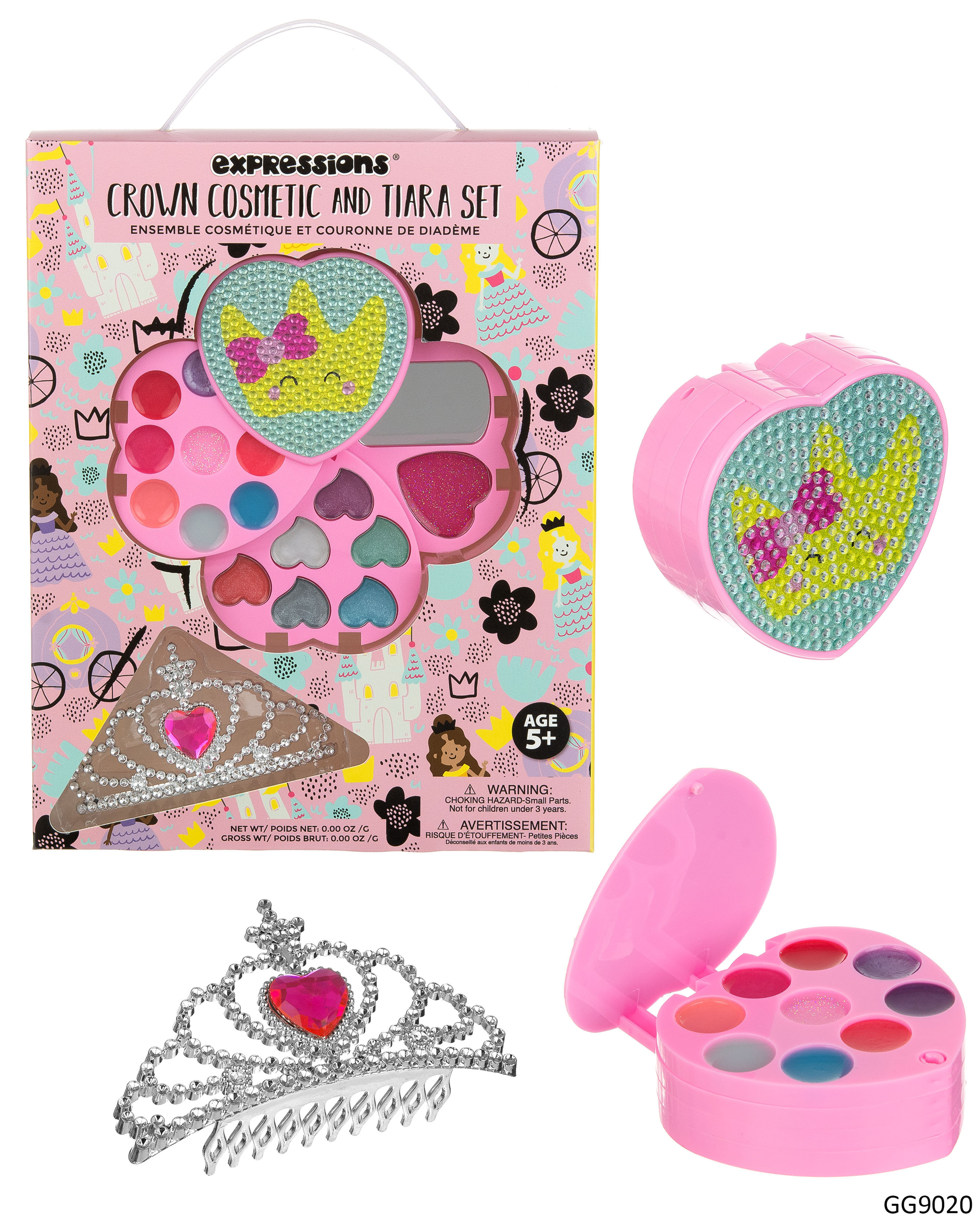 Expressions Heart-Shaped COSMETIC Set w/ Rhinestones & Tiara Crown