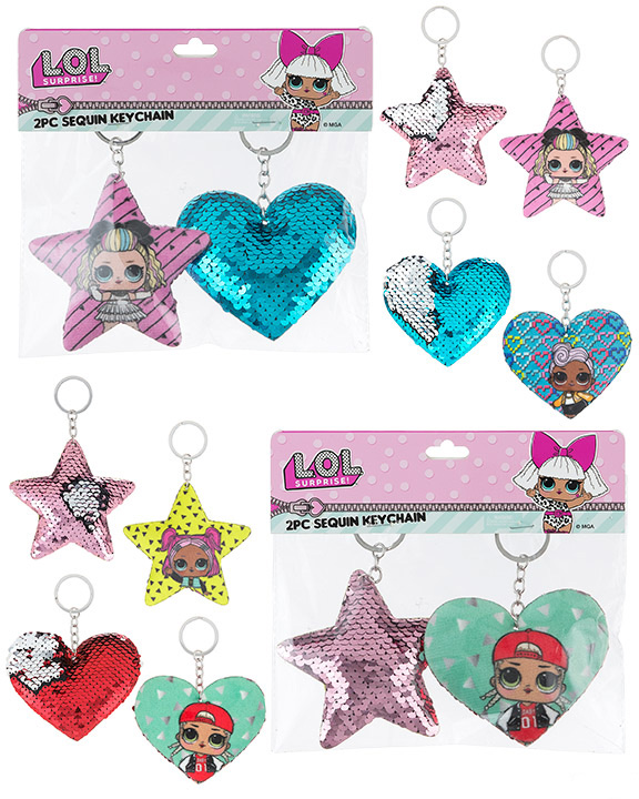 L.O.L. Surprise! Sequin Embroidered Reversible KeychAins - HeArts & StArs - 2-PAck