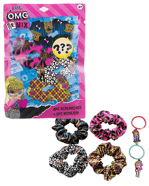 L.O.L. Surprise! O.M.G. Remix 4 PC. HAIR Scrunchie Sets w/ Surprise HAIR Elastics