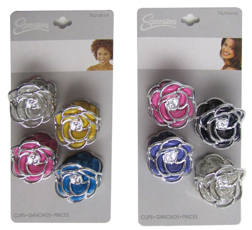 Assorted Colored Metallic Rose HAIR CLIPs - 4-Pack