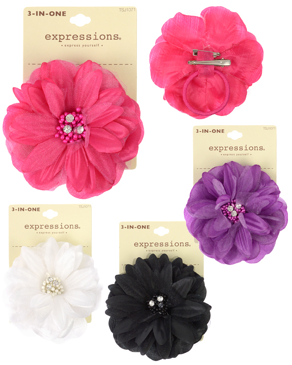 Flower HAIR Clip Set w/ HAIR Elastic