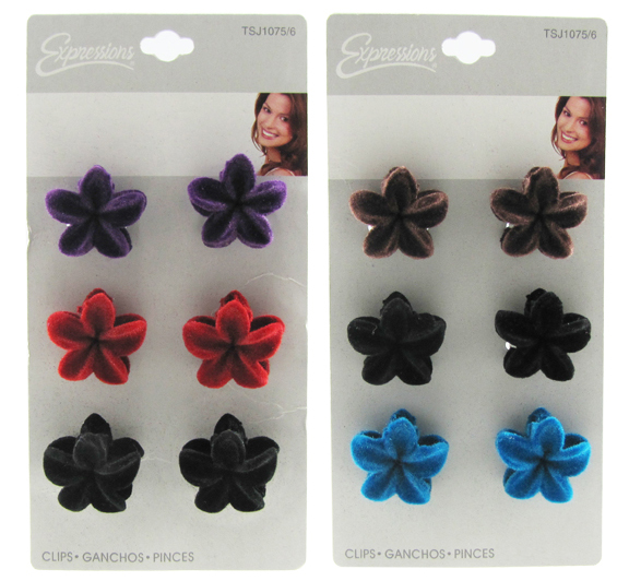 Flower HAIR Clips - Assorted Colors -6-Pack