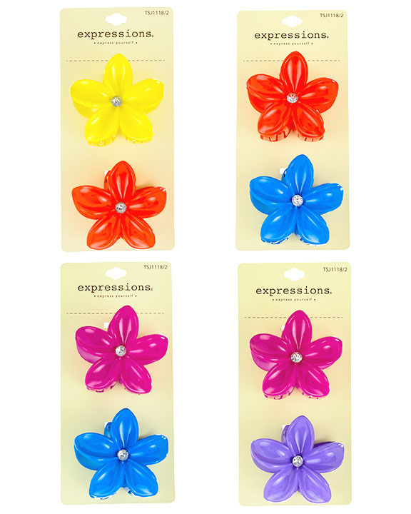 Large Flower HAIR Clips w/ Jewel Embelishment - 2-Pack