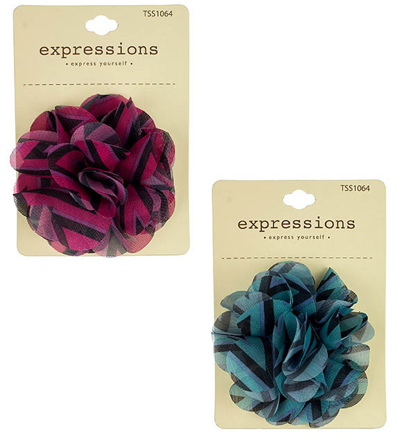 Chevron Printed Two Tone Flower HAIR Clips - Assorted Colors