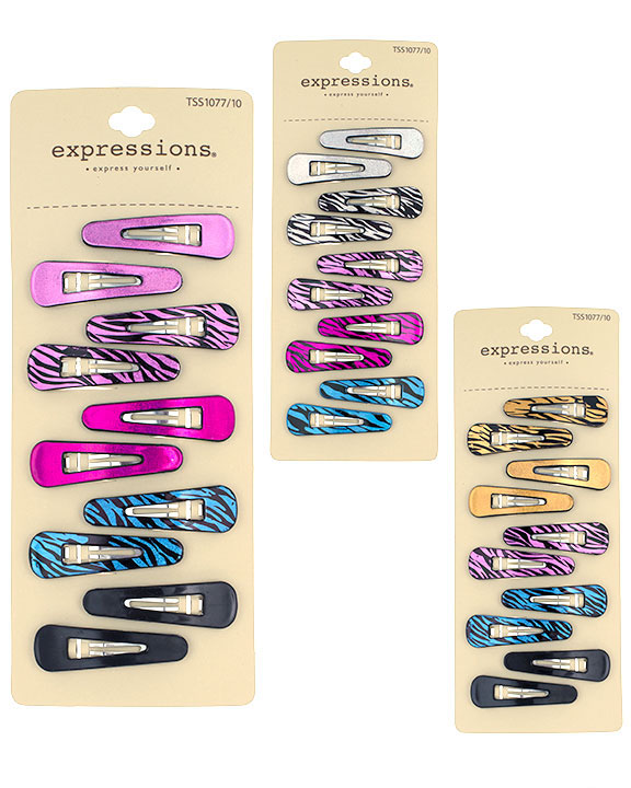 Metallic HAIR Snap Clips w/ Reptile Prints & Solid Colors - 10-Pack