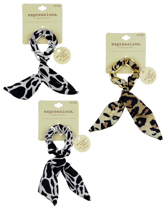 Bowknot Hair Scrunchie Hair Ties w/ ANIMAL Prints & Gold Chain