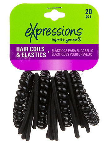 Black Coiled HAIR Ties & HAIR Elastics Assortment Set -20-Pack