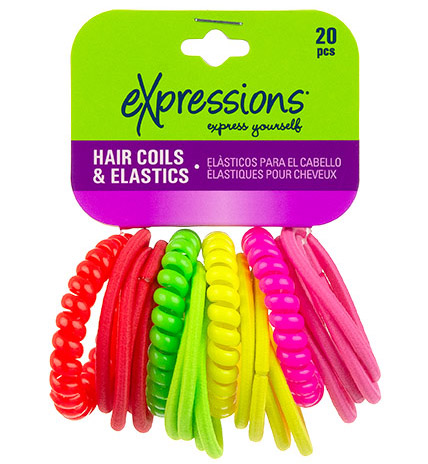 Coiled HAIR Ties & HAIR Elastics Assortment Set - Neon Colors -20-Pack