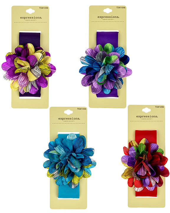 HAIR Fashion Head Wraps w/ Multi-Color Flower Embelishment