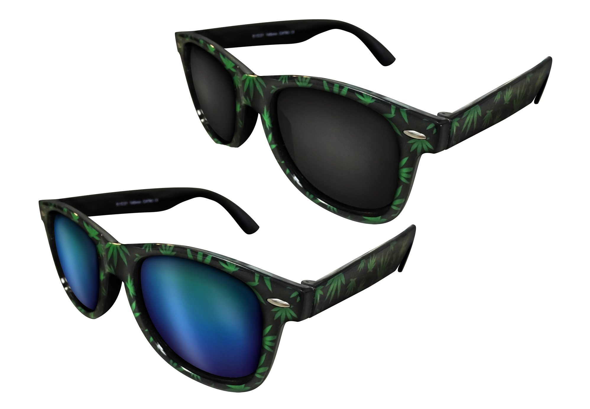 Mirrored & Smoke Len SUNGLASSES w/ Marijuana Leaf Print