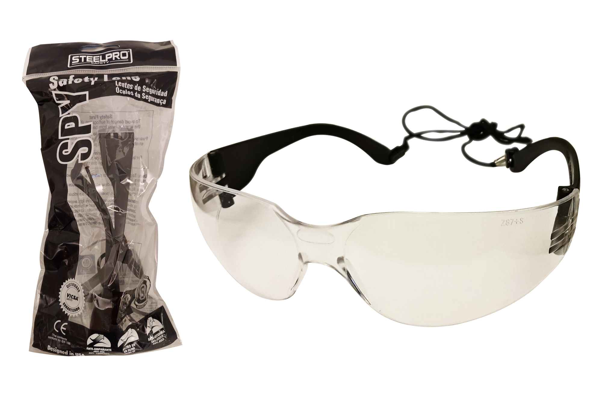 Clear Lens Work Safety GLASSES w/ Attached Cord