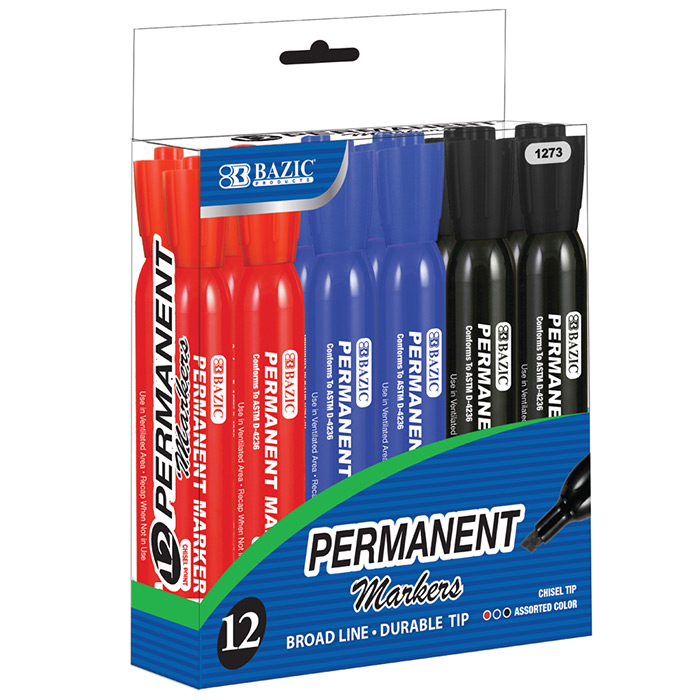 Assorted Color Chisel Tip Desk Style Permanent Markers (12/Box)