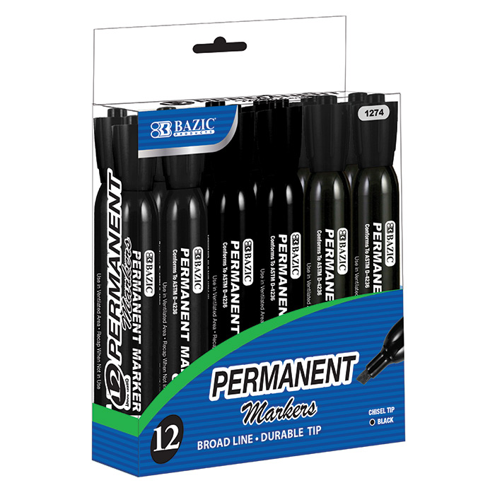 Black Color Chisel Tip Desk Style Permanent Markers (12/Box)