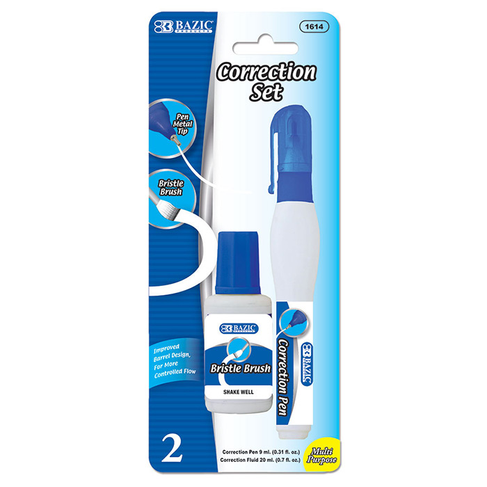 METAL Tip Correction Pen & Correction Fluid (2/Pack)