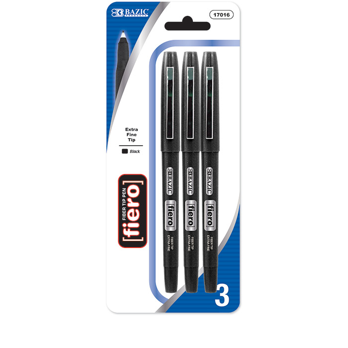 Fiero Black Fiber Tip Fineliner Pen (3/Pack)